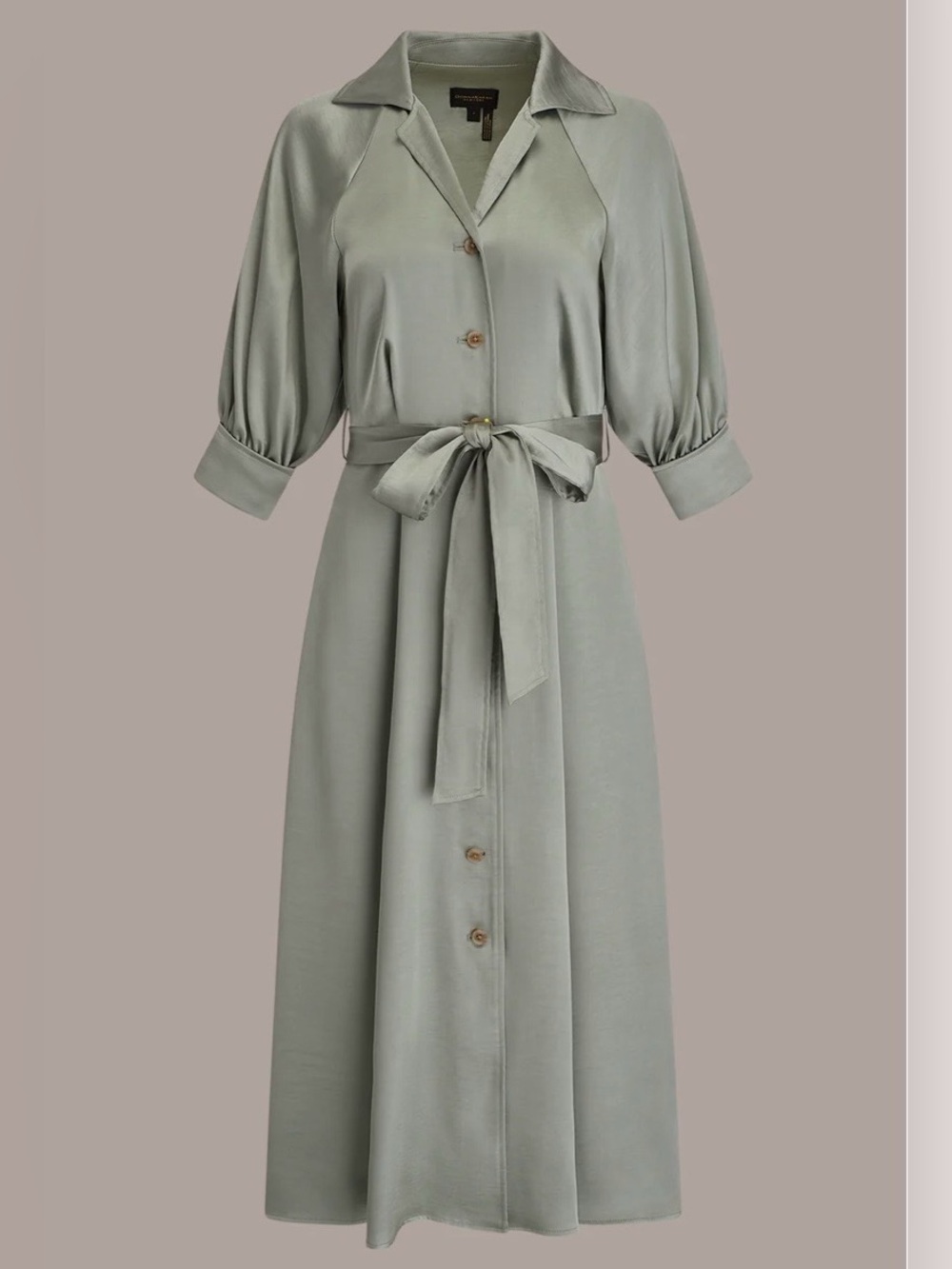 Donna Karan Satin Collared 3/4 Sleeve Belted Midi Shirt Dress – NWT – Size 4